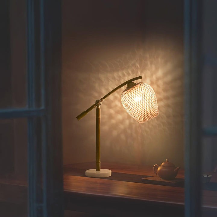 Handwoven Bamboo Zen Table Lamp with Marble Base