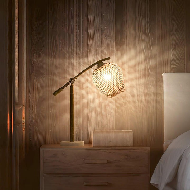 Handwoven Bamboo Zen Table Lamp with Marble Base