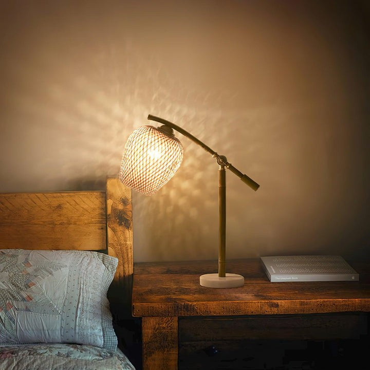 Handwoven Bamboo Zen Table Lamp with Marble Base