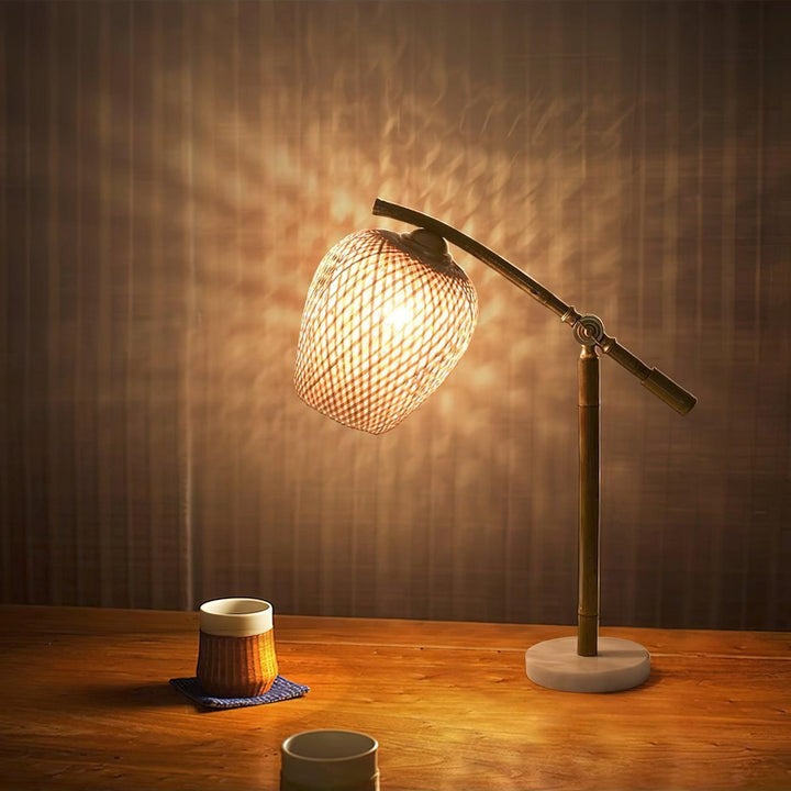 Handwoven Bamboo Zen Table Lamp with Marble Base