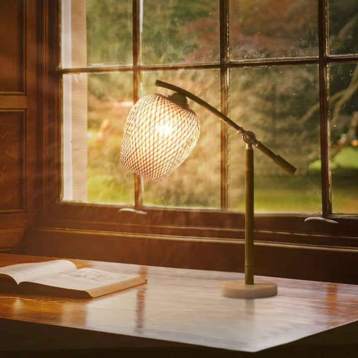 Handwoven Bamboo Zen Table Lamp with Marble Base