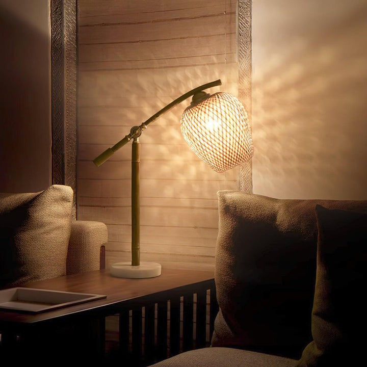 Handwoven Bamboo Zen Table Lamp with Marble Base