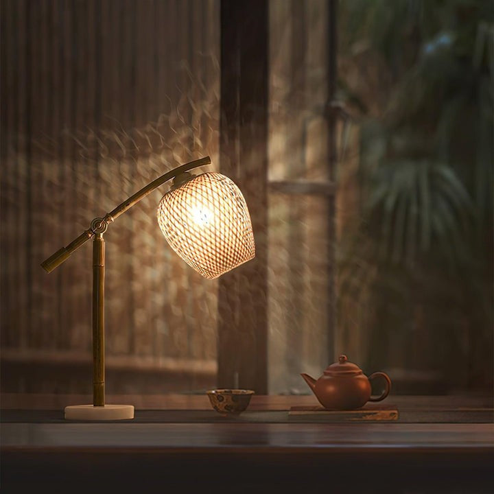 Handwoven Bamboo Zen Table Lamp with Marble Base