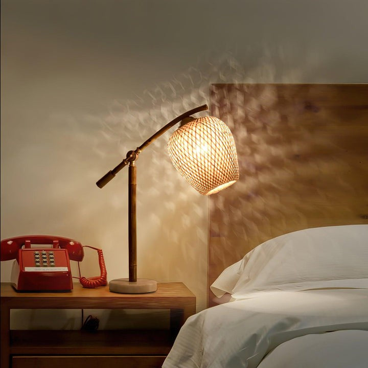Handwoven Bamboo Zen Table Lamp with Marble Base