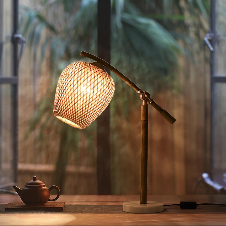 Handwoven Bamboo Zen Table Lamp with Marble Base