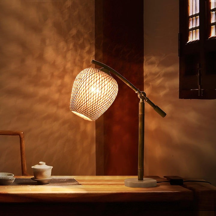 Handwoven Bamboo Zen Table Lamp with Marble Base