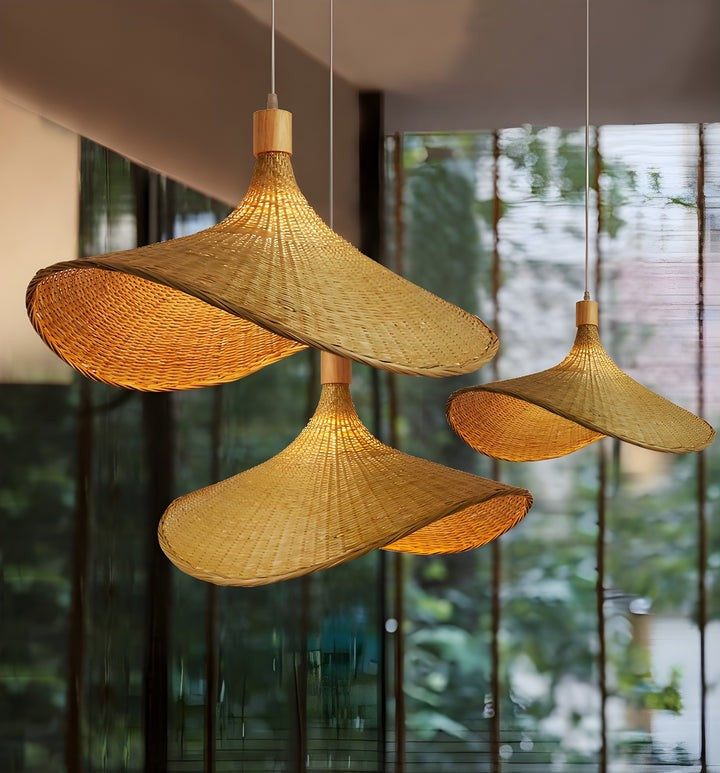 Handwoven Rattan Hat-Style Pendant Light
