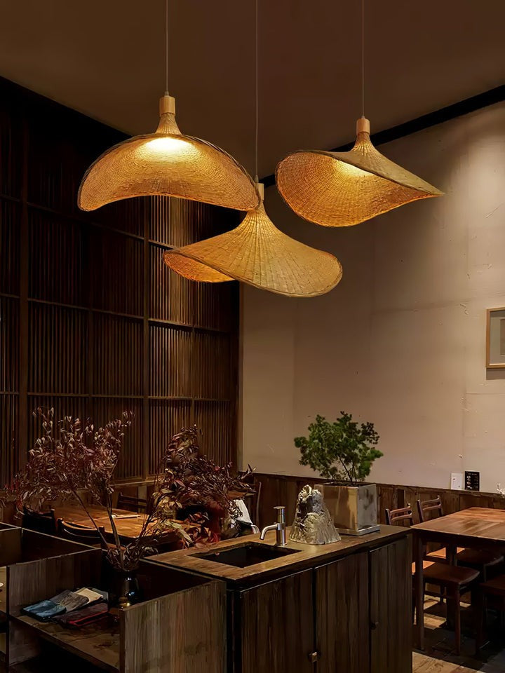 Handwoven Rattan Hat-Style Pendant Light