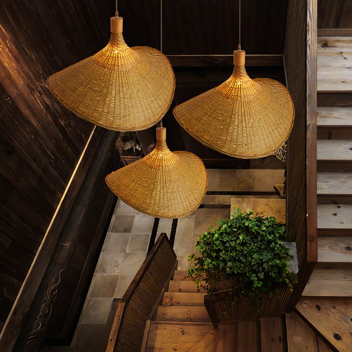 Handwoven Rattan Hat-Style Pendant Light
