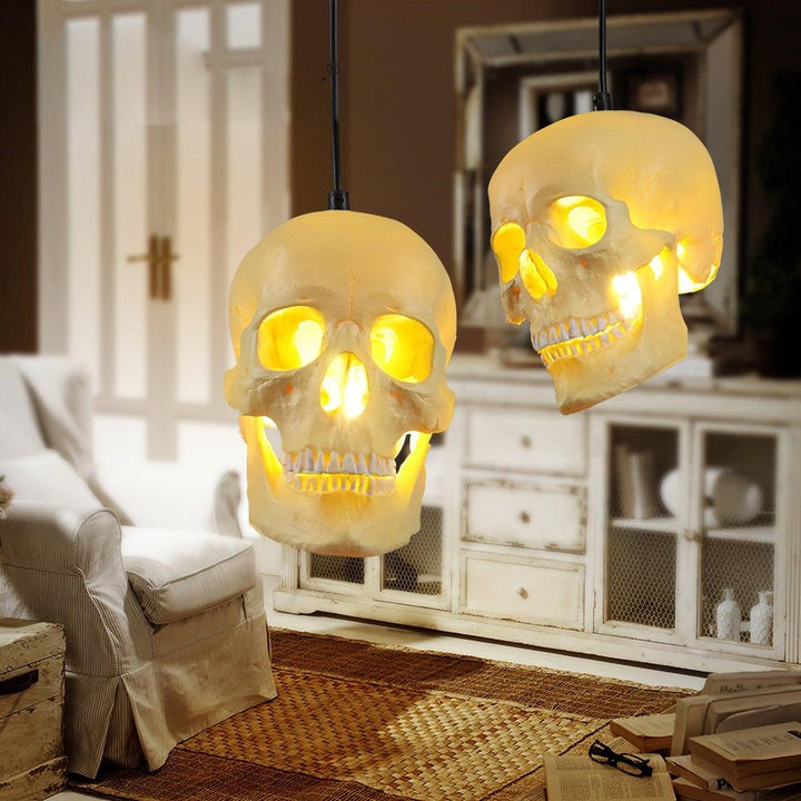 Ivory Skull Pendant Lamp – Resin & Metal Ceiling Fixture