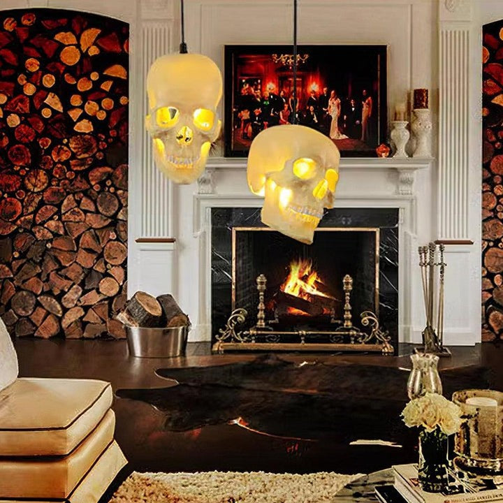Ivory Skull Pendant Lamp – Resin & Metal Ceiling Fixture