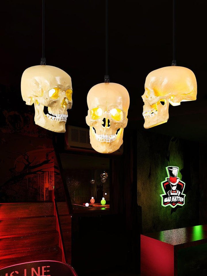 Ivory Skull Pendant Lamp – Resin & Metal Ceiling Fixture