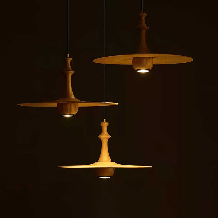 Japandi Rustic Wooden Spin Pendant Light