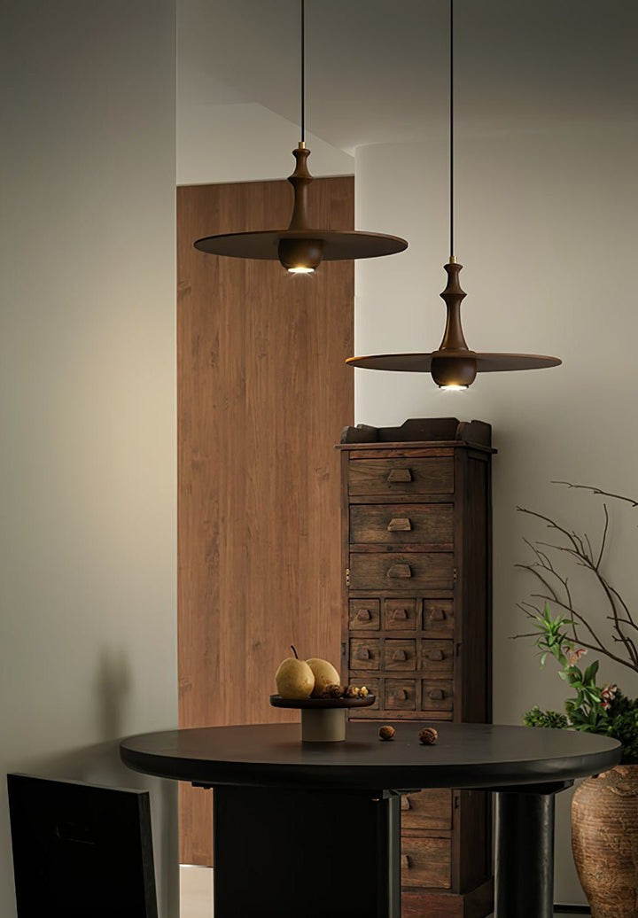 Japandi Rustic Wooden Spin Pendant Light