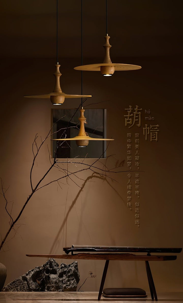 Japandi Rustic Wooden Spin Pendant Light