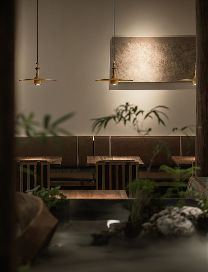 Japandi Rustic Wooden Spin Pendant Light