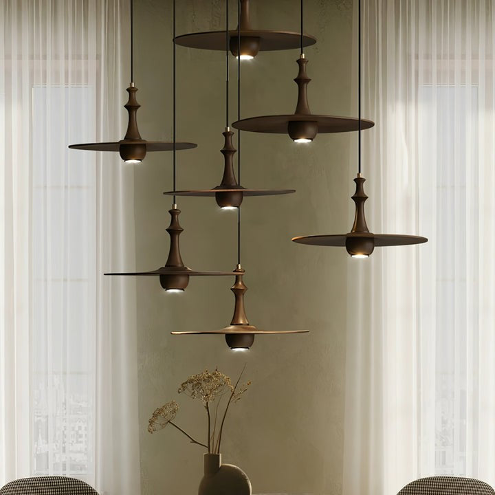 Japandi Rustic Wooden Spin Pendant Light
