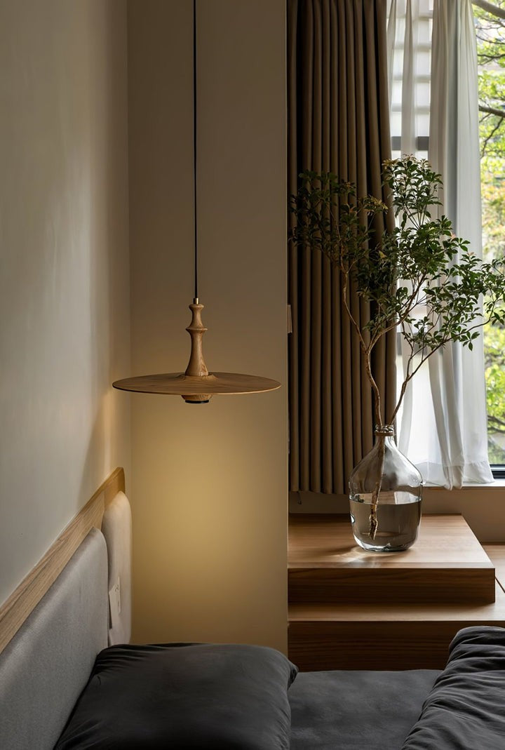 Japandi Rustic Wooden Spin Pendant Light
