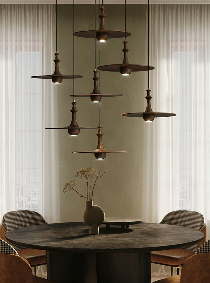 Japandi Rustic Wooden Spin Pendant Light