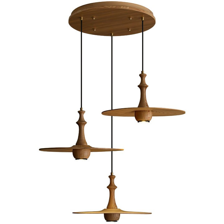 Japandi Rustic Wooden Spin Pendant Light
