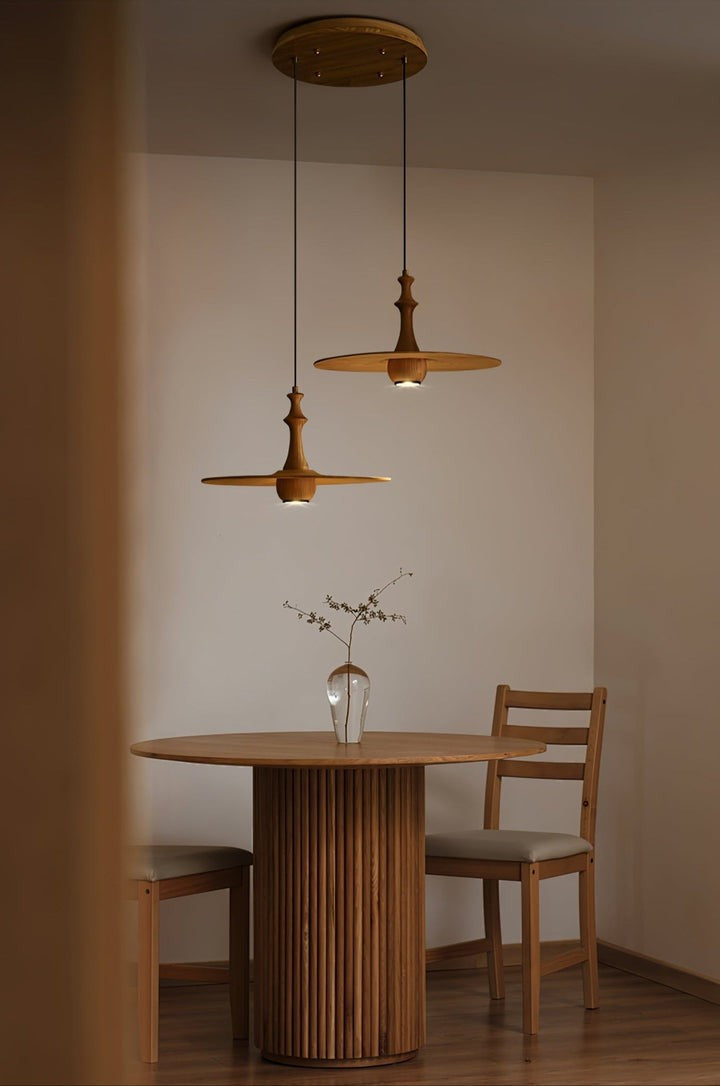 Japandi Rustic Wooden Spin Pendant Light
