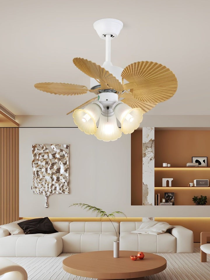 Leaf-Design Ceiling Fan Light with Petal-Shaped Glass Shades