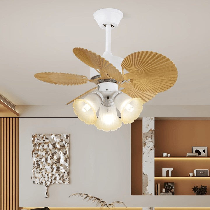 Leaf-Design Ceiling Fan Light with Petal-Shaped Glass Shades