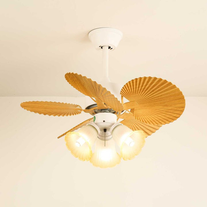Leaf-Design Ceiling Fan Light with Petal-Shaped Glass Shades