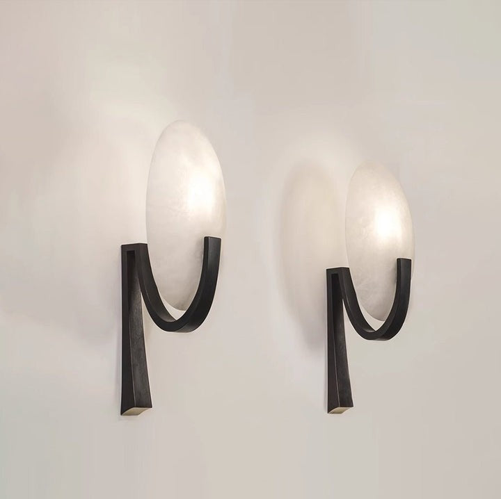 LED Alabaster Marble Wall Sconce with Brass Accents