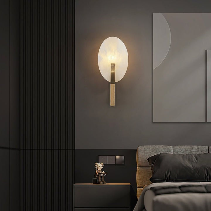 LED Alabaster Marble Wall Sconce with Brass Accents