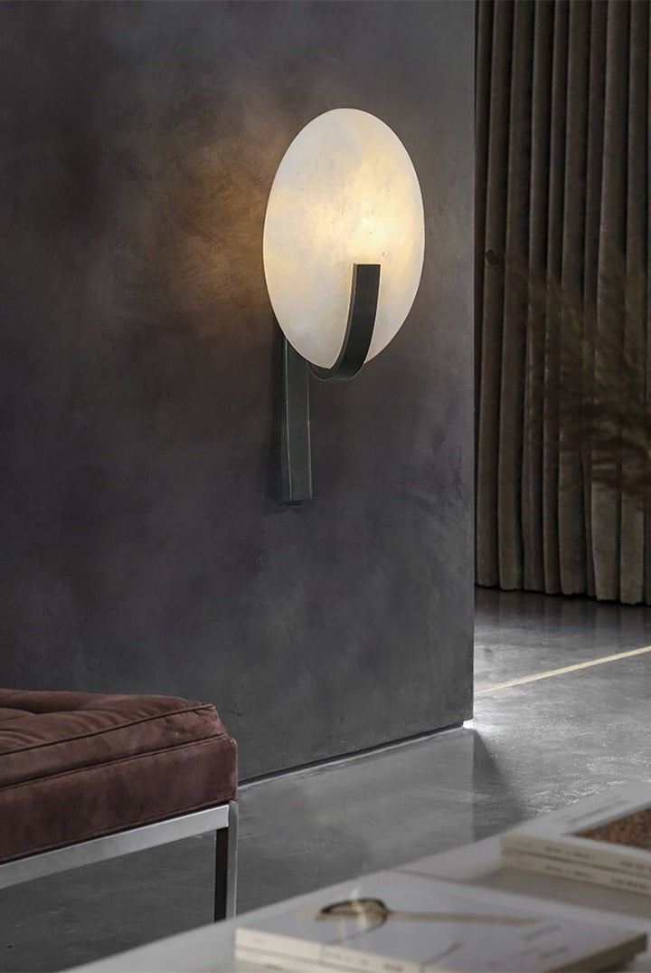 LED Alabaster Marble Wall Sconce with Brass Accents