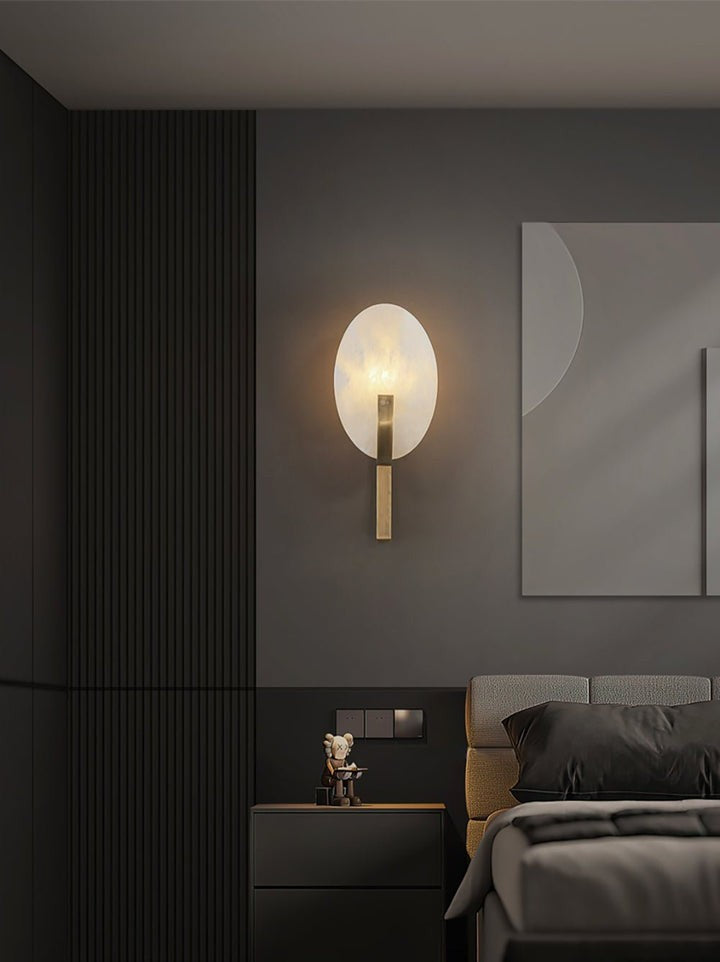 LED Alabaster Marble Wall Sconce with Brass Accents