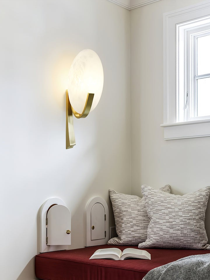 LED Alabaster Marble Wall Sconce with Brass Accents