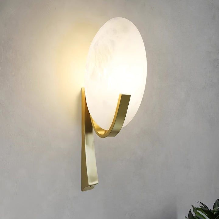 LED Alabaster Marble Wall Sconce with Brass Accents
