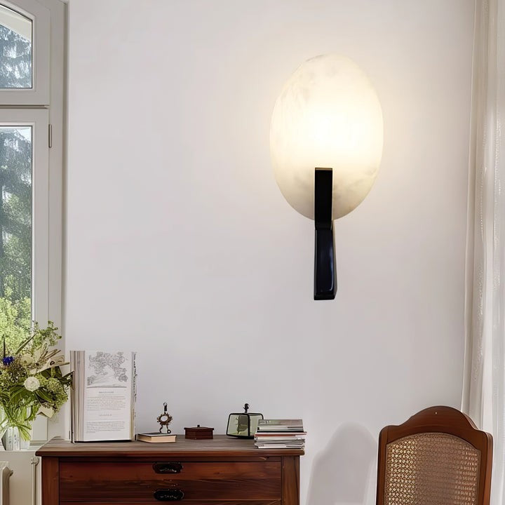 LED Alabaster Marble Wall Sconce with Brass Accents