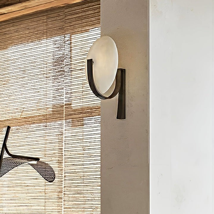 LED Alabaster Marble Wall Sconce with Brass Accents