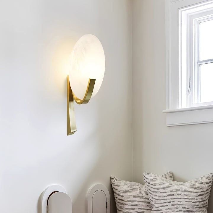 LED Alabaster Marble Wall Sconce with Brass Accents