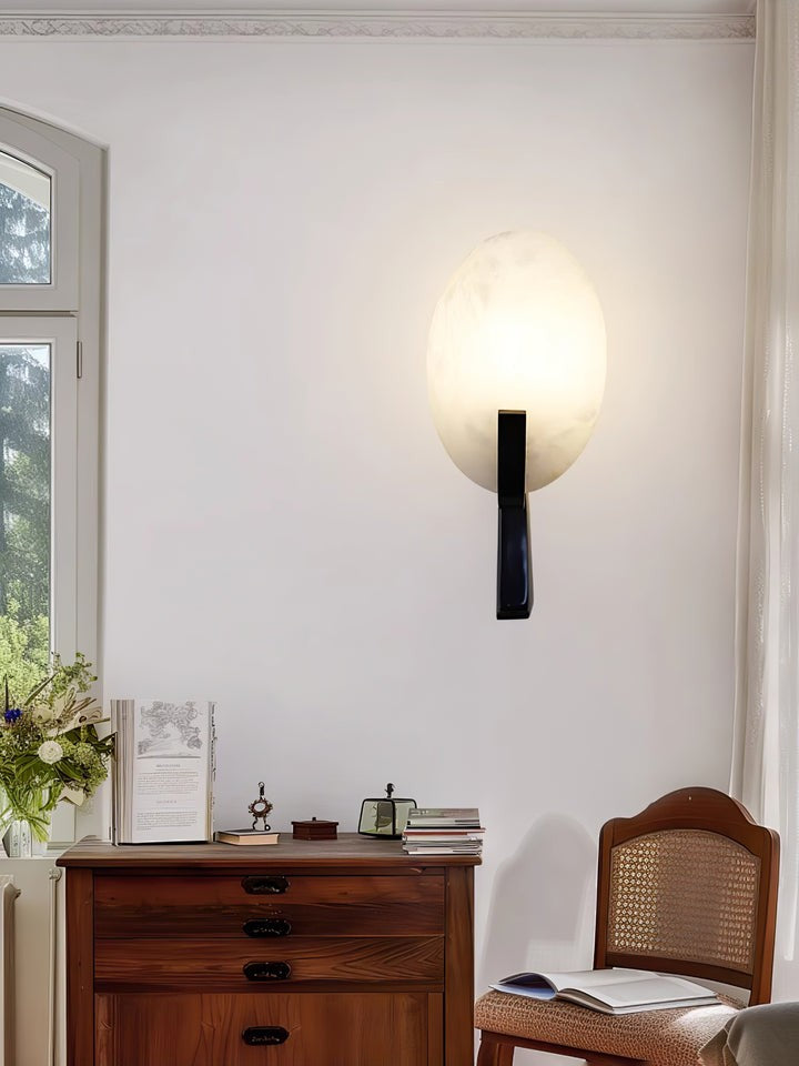 LED Alabaster Marble Wall Sconce with Brass Accents