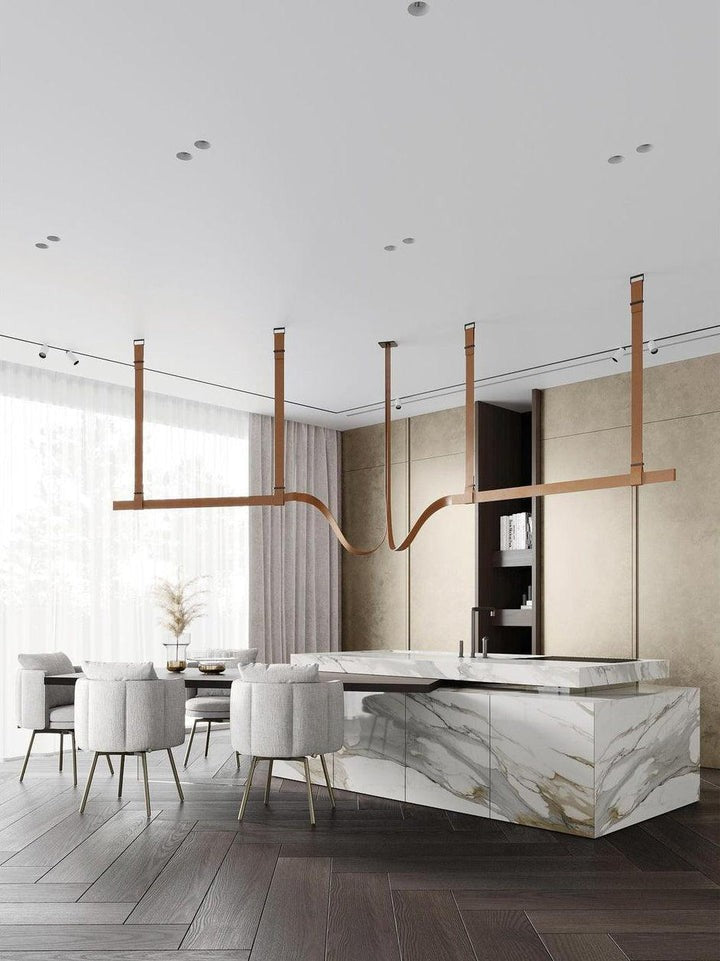 Linear Leather Suspended Pendant Light