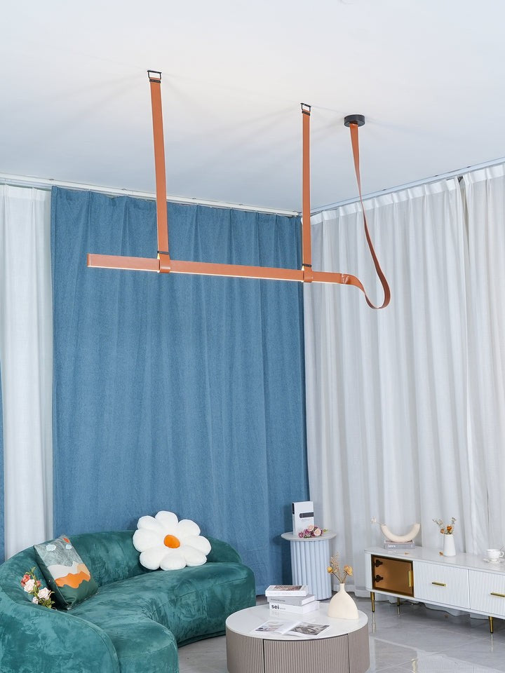 Linear Leather Suspended Pendant Light