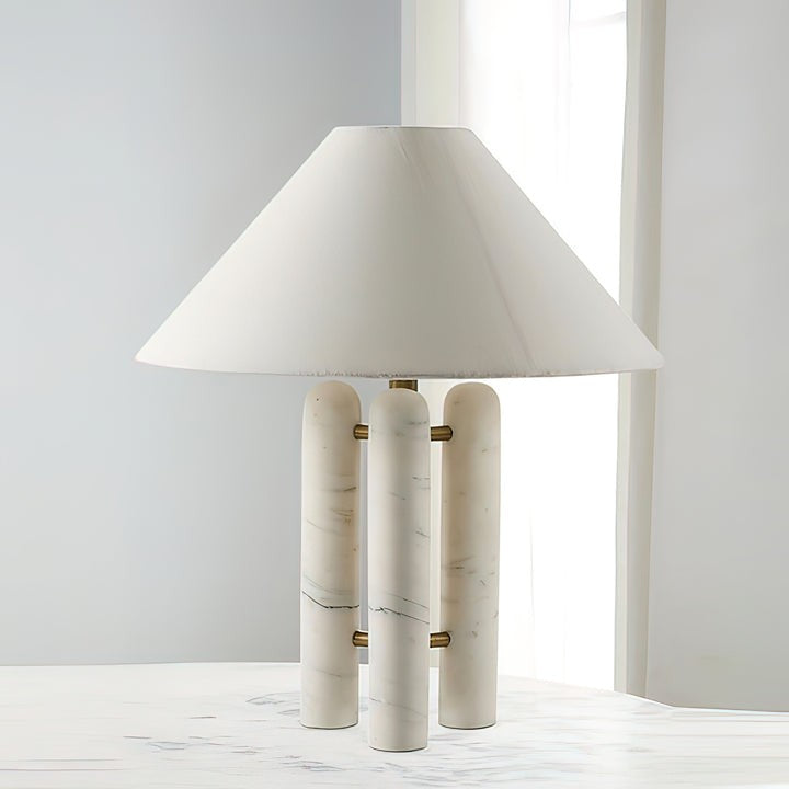 Marble Column Table Lamp with White Silk Shade