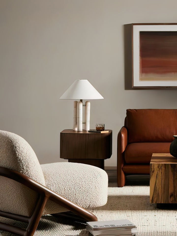 Marble Column Table Lamp with White Silk Shade