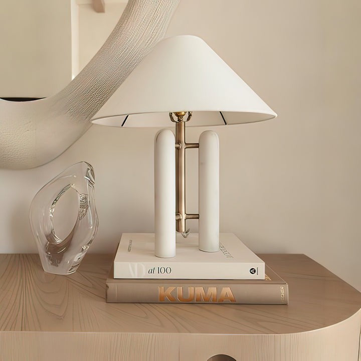 Marble Column Table Lamp with White Silk Shade