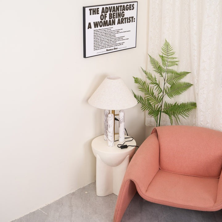 Marble Column Table Lamp with White Silk Shade