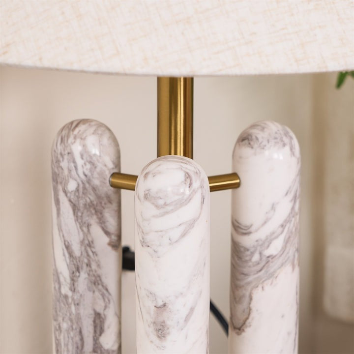 Marble Column Table Lamp with White Silk Shade
