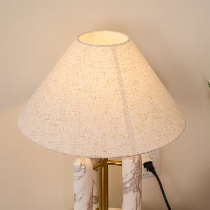 Marble Column Table Lamp with White Silk Shade