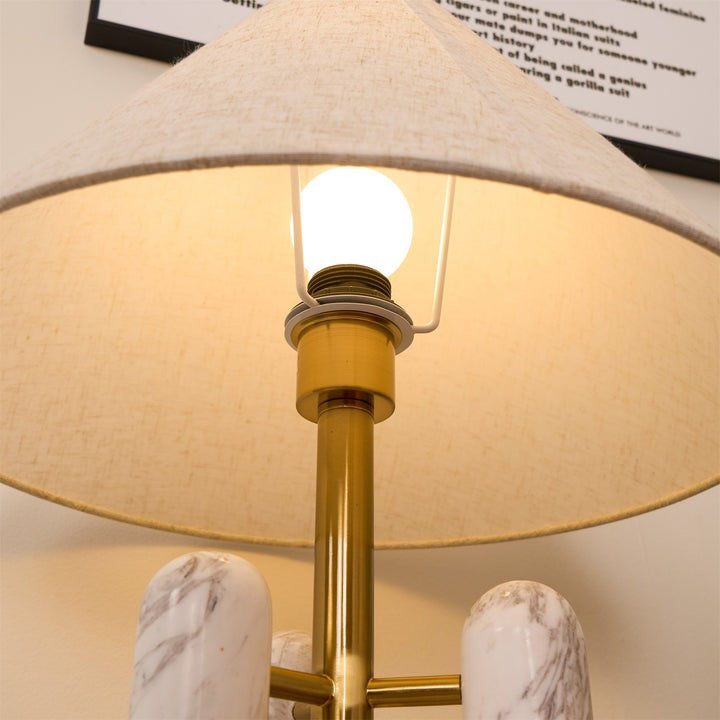 Marble Column Table Lamp with White Silk Shade