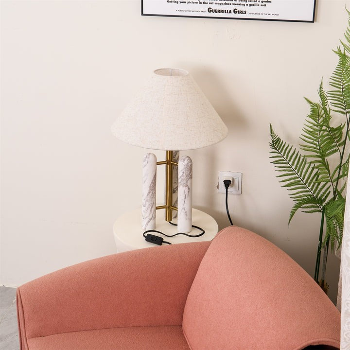 Marble Column Table Lamp with White Silk Shade