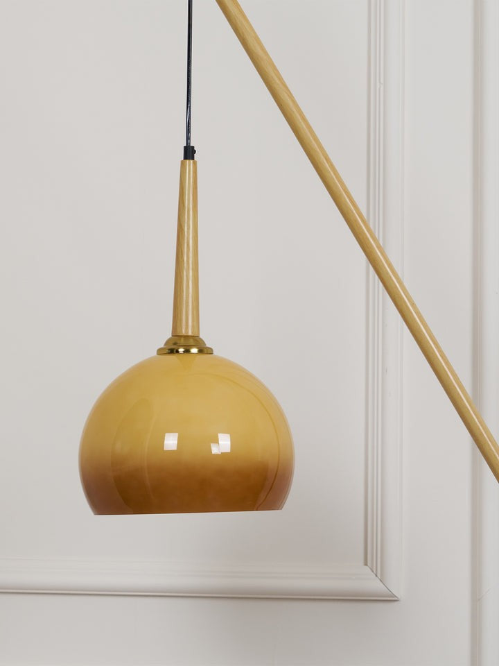 Marbled Iron & Glass Hanging Floor Lamp with Orange Shade