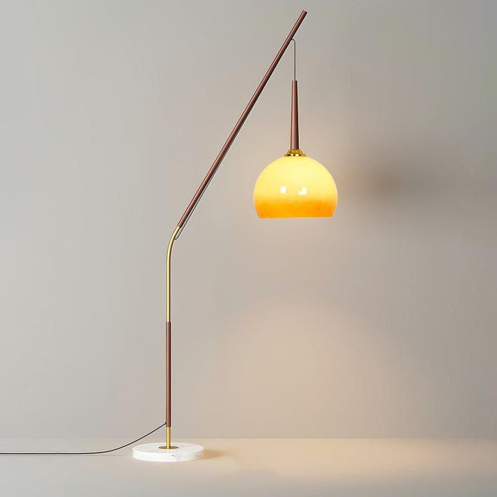 Marbled Iron & Glass Hanging Floor Lamp with Orange Shade